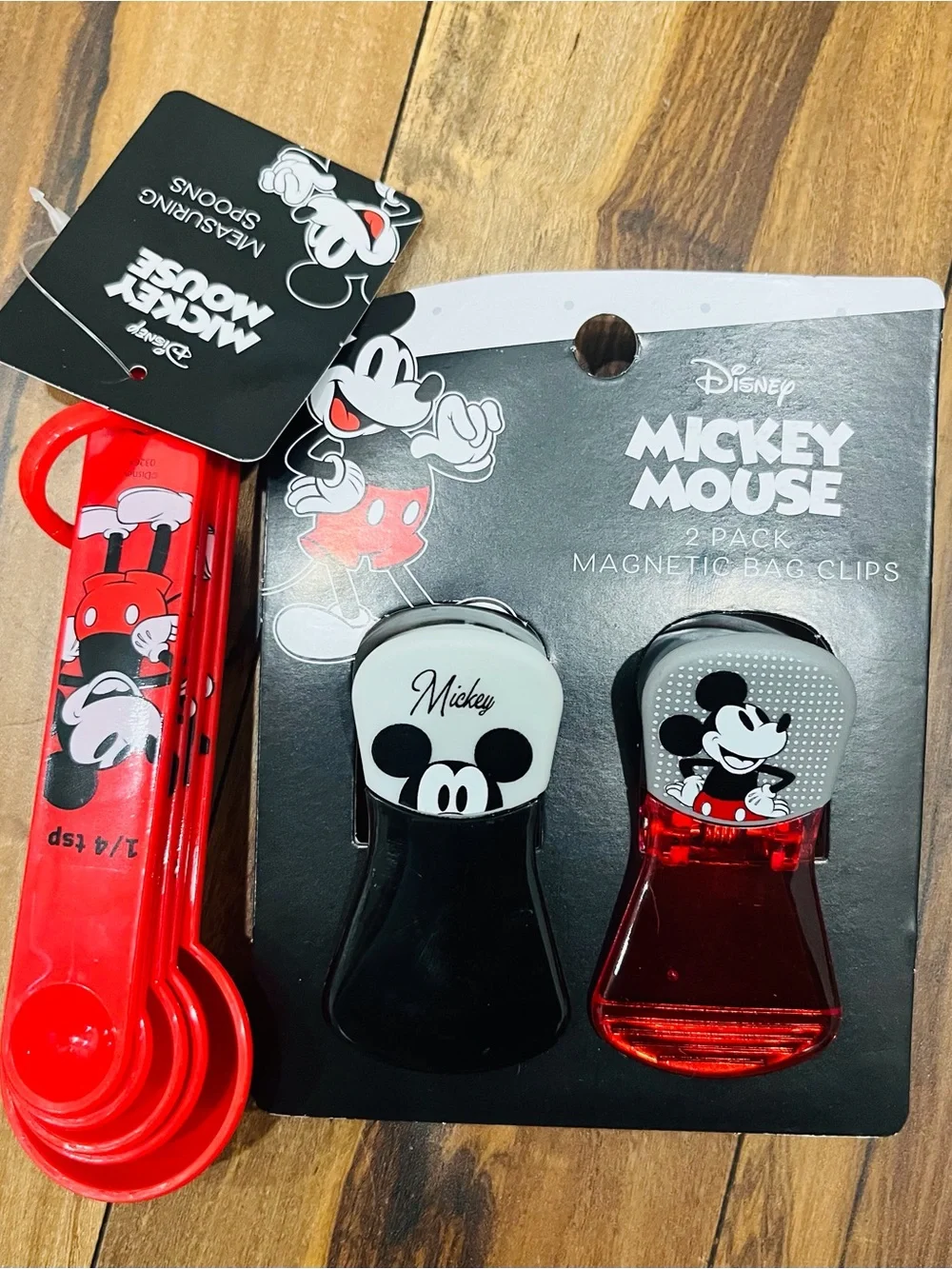Disney Mickey Mouse Kids Magnetic Bag Clips & Measuring Spoons Set - Red & Black
